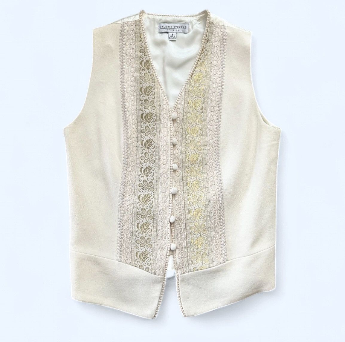 Other Vintage 1980s Valerie Stevens Embroidered Cream Gold Vest Size M / US 6-8 / IT 42-44 - 1 Thumbnail