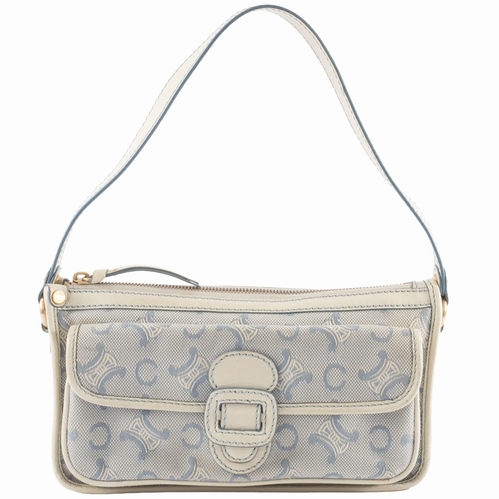 Celine Celine C Macadam Shoulder Bag Canvas Leather White Blue Women's Handbag CELINE Size ONE SIZE - 1 Thumbnail