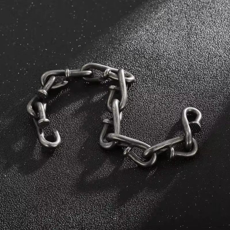 Vintage Oxidized Black Nail Link Chain Bracelet Size ONE SIZE - 5 Thumbnail