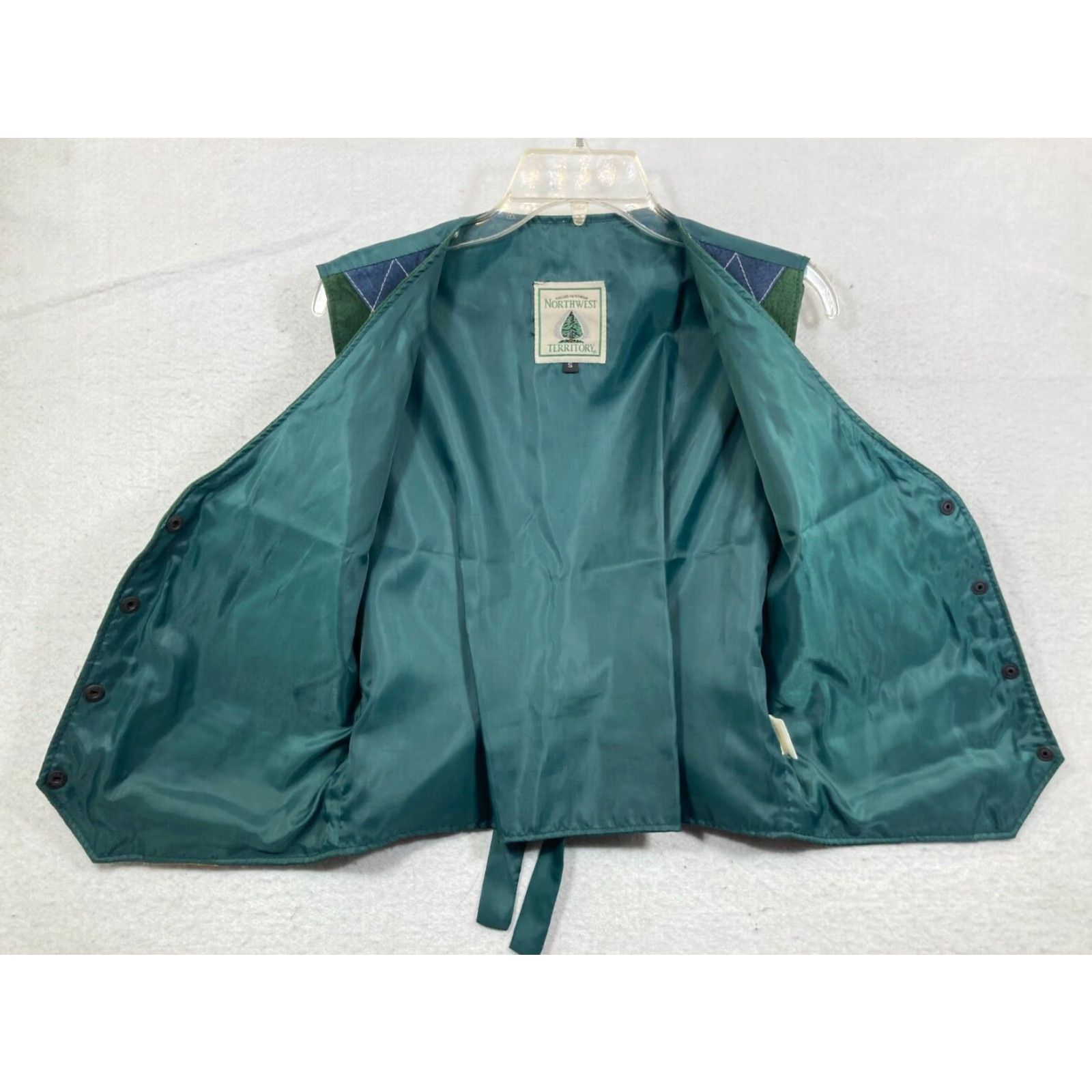Vintage Northwest Territory Leather Vest Womens Small Green and Brown 90s Argyle Size S / US 4 / IT 40 - 3 Thumbnail