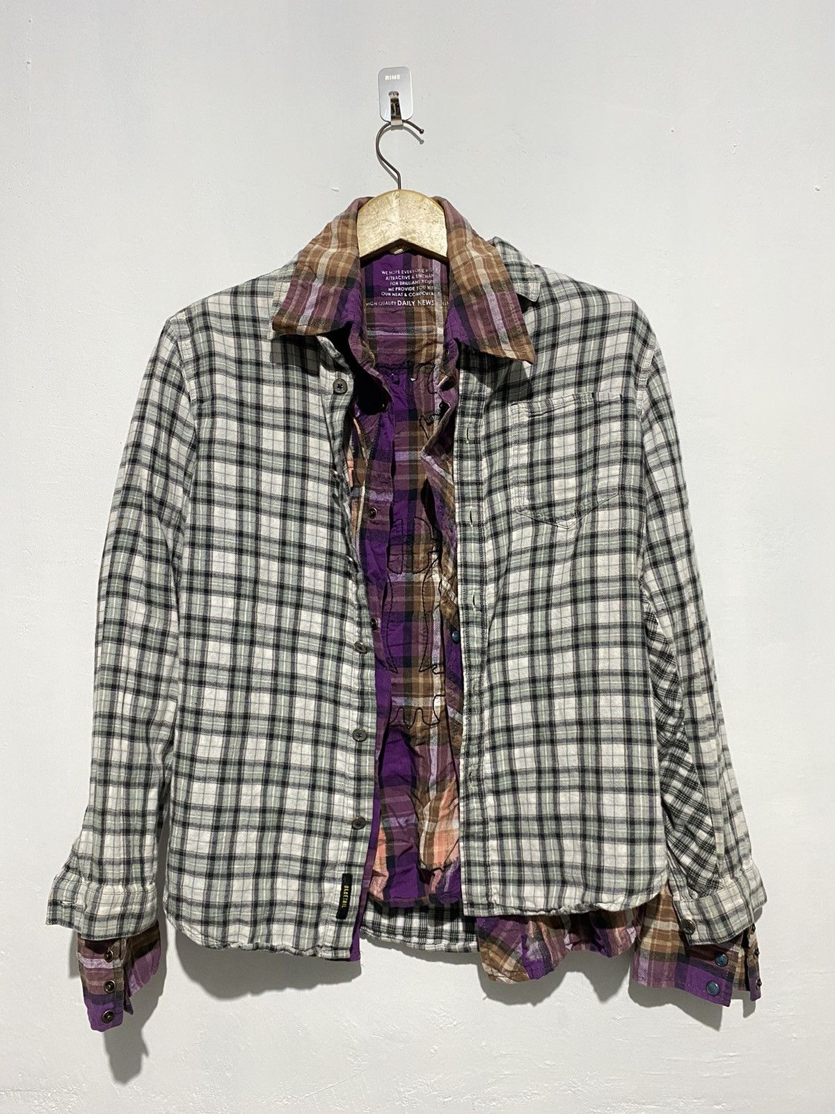 image of 1 Of 1 x If Six Was Nine 1/1 Blue Tail Double Layers Skull Flanel Shirts in Flannel Grey (Size Smal