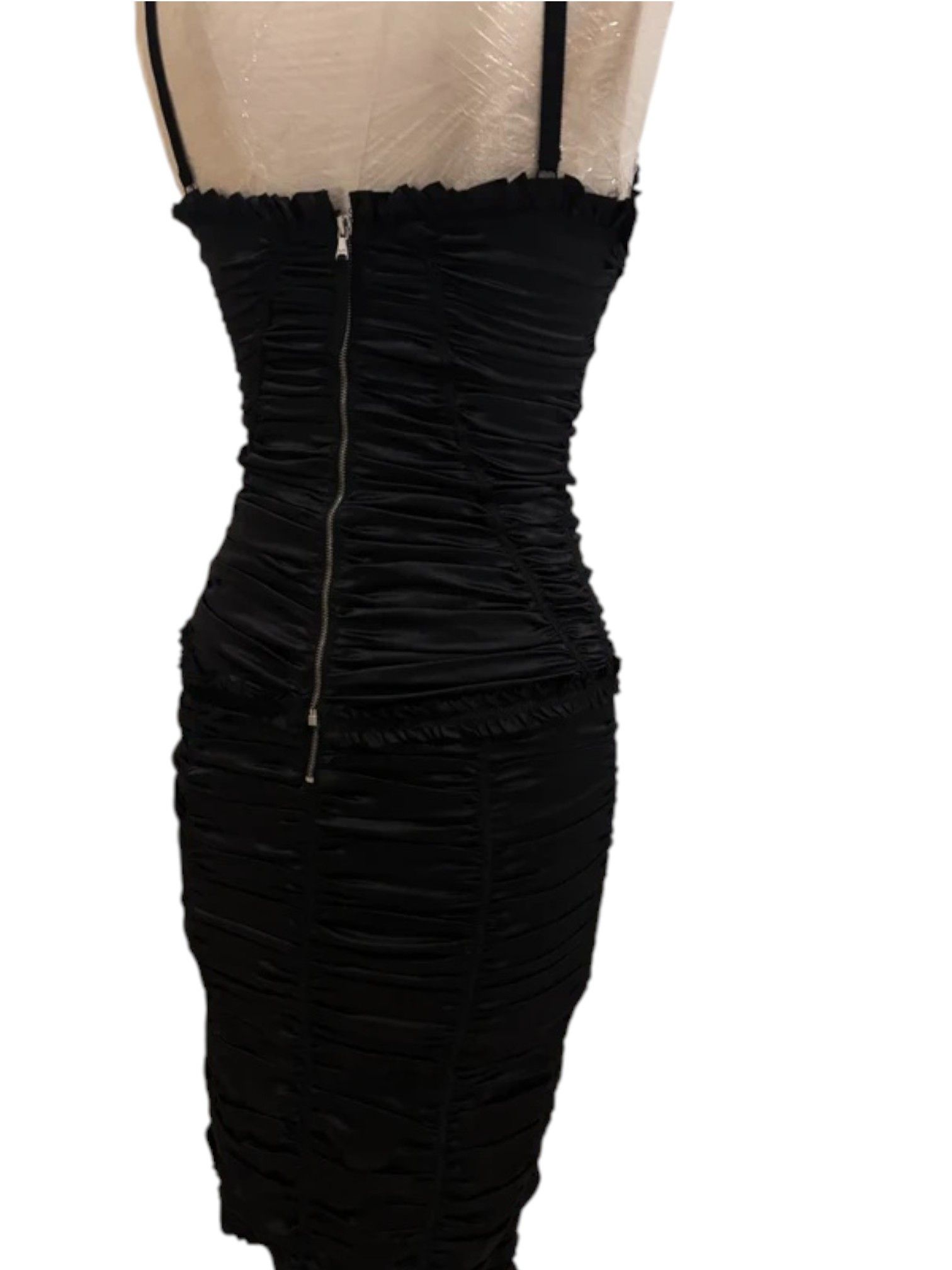 D&G Black Ruched Silk Bodycon Dress, Early 2000s