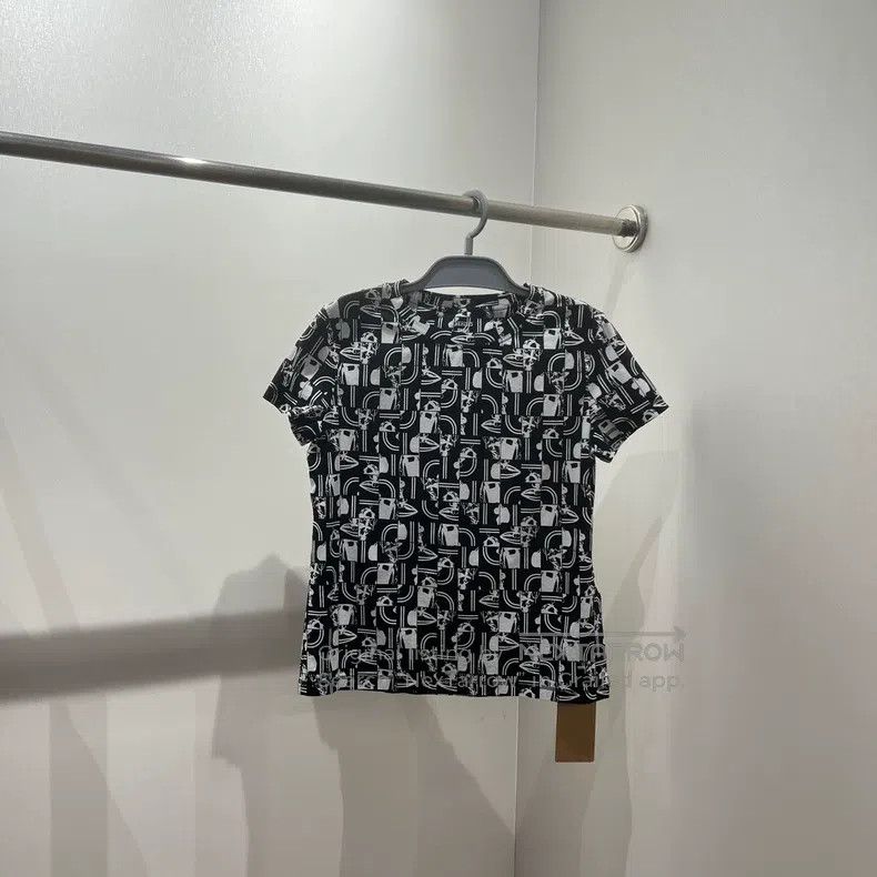 Hermes Black and White Geometric Print Short Sleeve T-Shir
