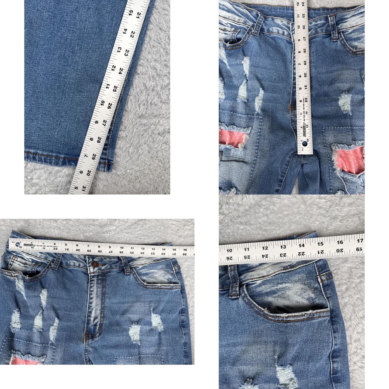 Vintage VINTAGE? No — Straight Jeans Womens XL Blue Med Wash Mid Rise Patchwork Distressed 29x30 Size 40" / US 18 - 8 Thumbnail