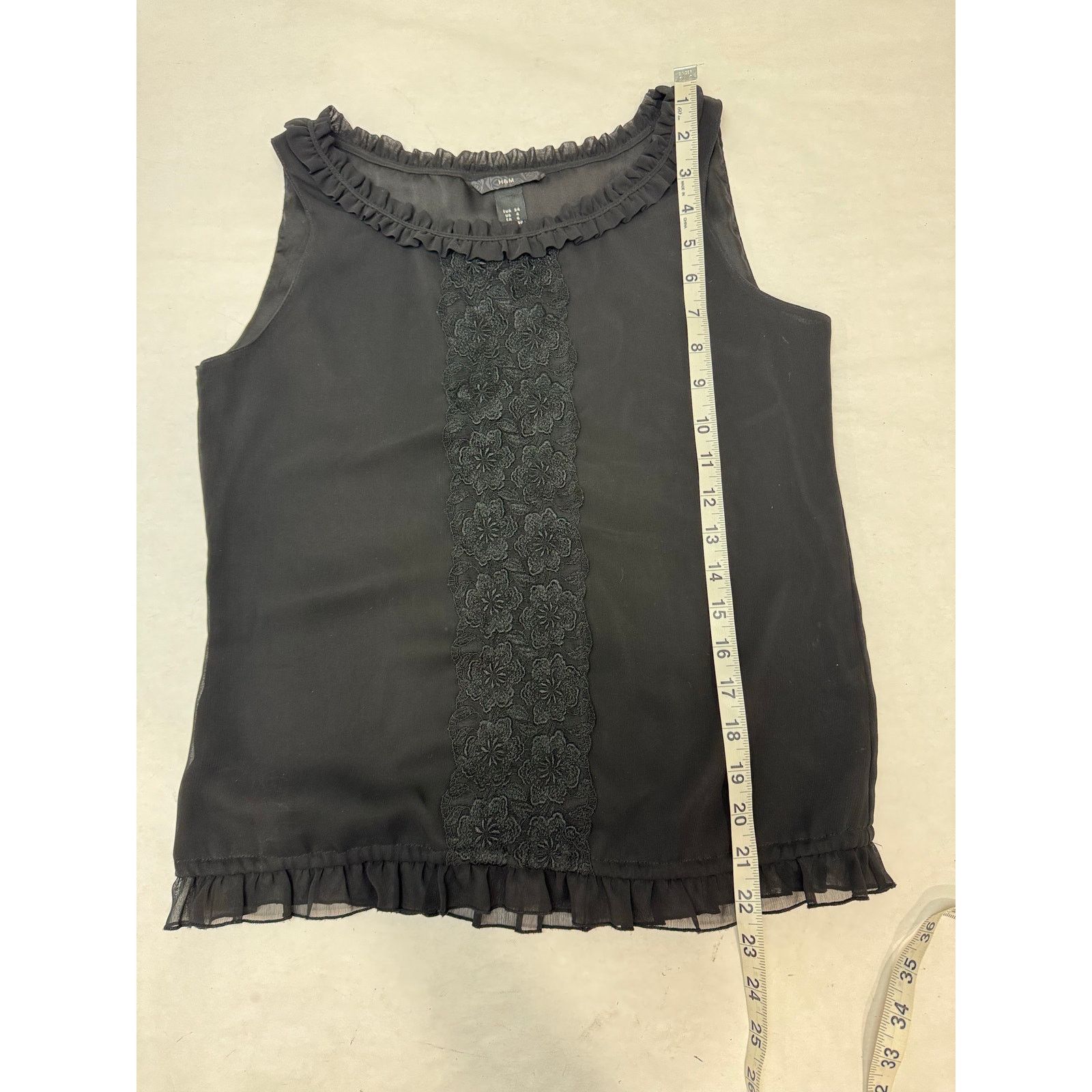 H&M Whimsigoth Floral Tank Sheer Black Ruffle Size 4 Goth H&M Size S / US 4 / IT 40 - 6 Thumbnail
