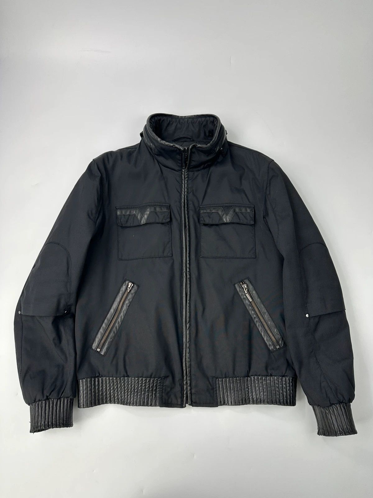 Versace Versace Black Cotton & Leather Padded Bomber Jacket Hoded Size US M / EU 48-50 / 2 - 1 Thumbnail