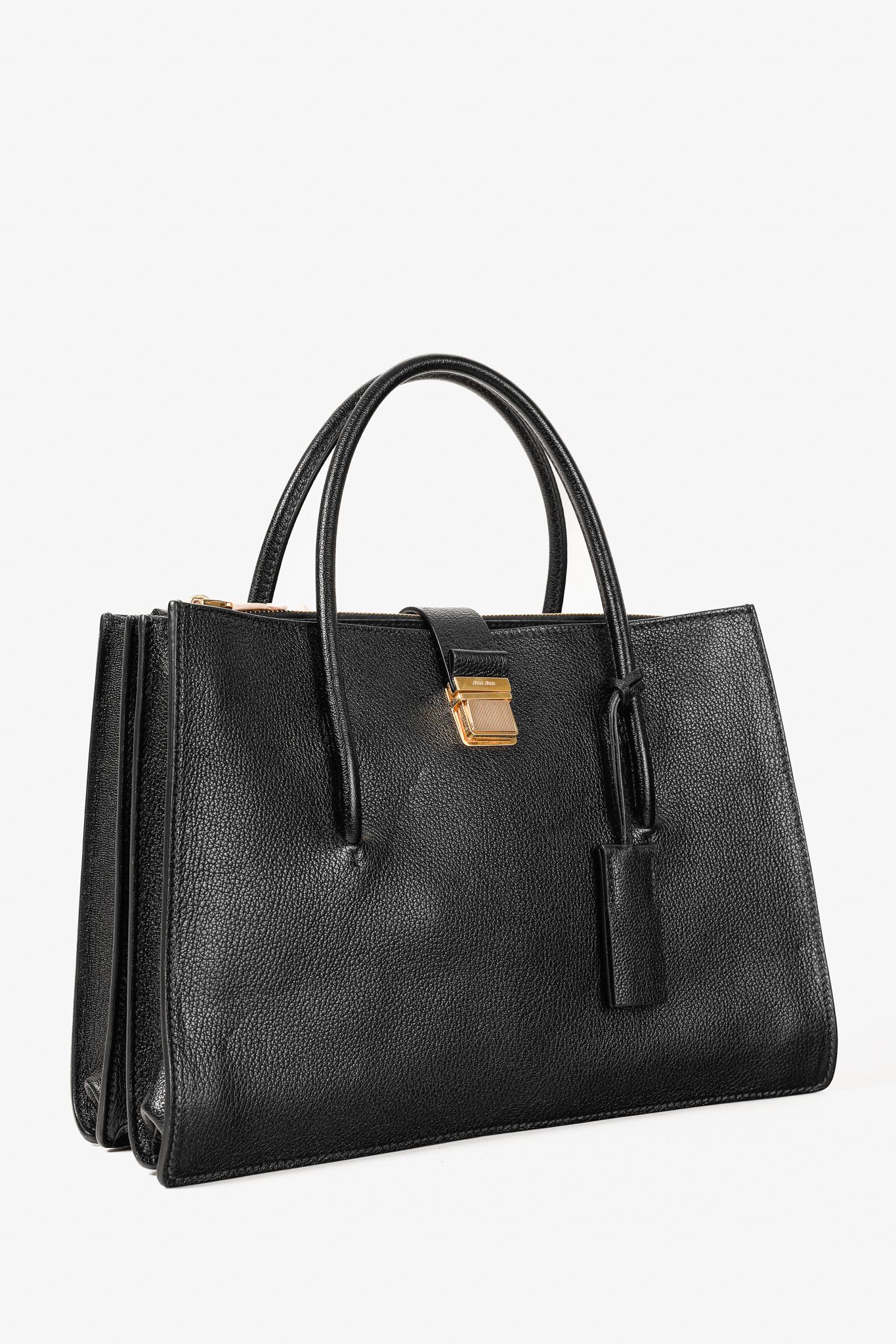 Miu Miu Nero Madras Leather Accordion Tote