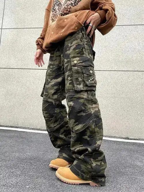 Jean Camo Cargo Stacked Flare Pants Size US 32 / EU 48 - 3 Thumbnail