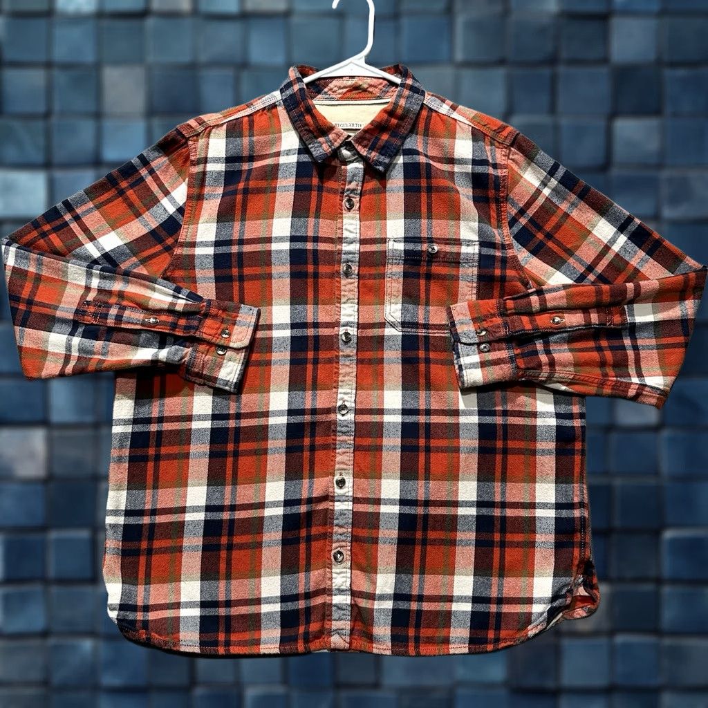 FatFace Fat Face Shirt Mens XL Orange Plaid Flannel Long Sleeve Regular Fit Button Up Size US XL / EU 56 / 4 - 1 Thumbnail