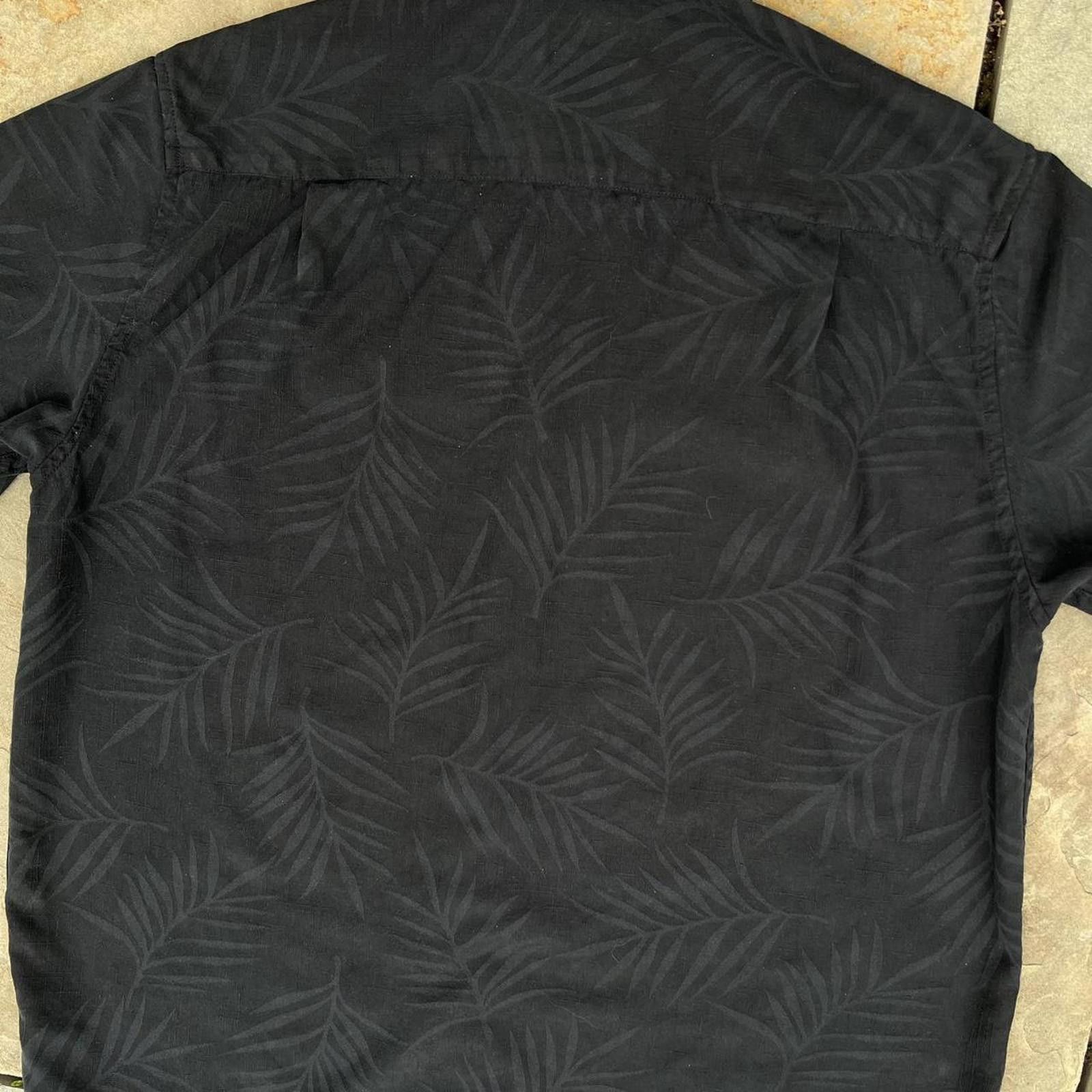 Liz Claiborne Y2K Black Silk Tonal Palm Pattern Shirt Size US L / EU 52-54 / 3 - 6 Thumbnail