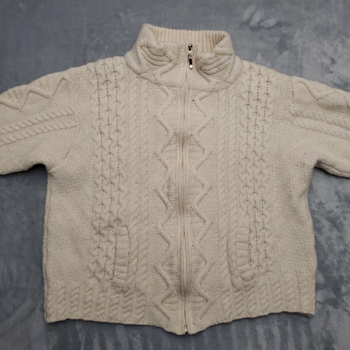 Vintage VINTAGE Aran Crafts Sweater Cardigan Large White Wool Cable Knit Full Zip Women L Size L / US 10 / IT 46 - 4 Thumbnail