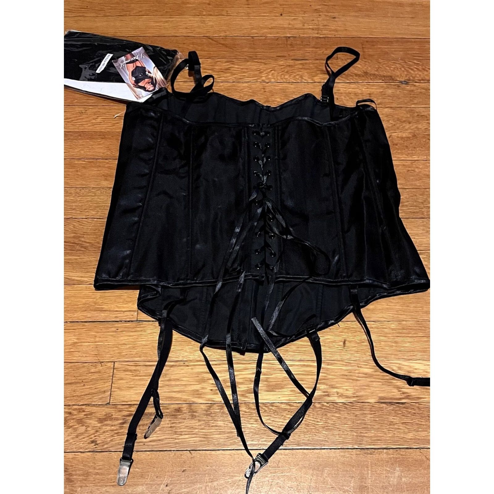 Vintage Dreamgirl Corset Women’s 42 Black Satin Thigh High Stockings Size M / US 6-8 / IT 42-44 - 3 Thumbnail