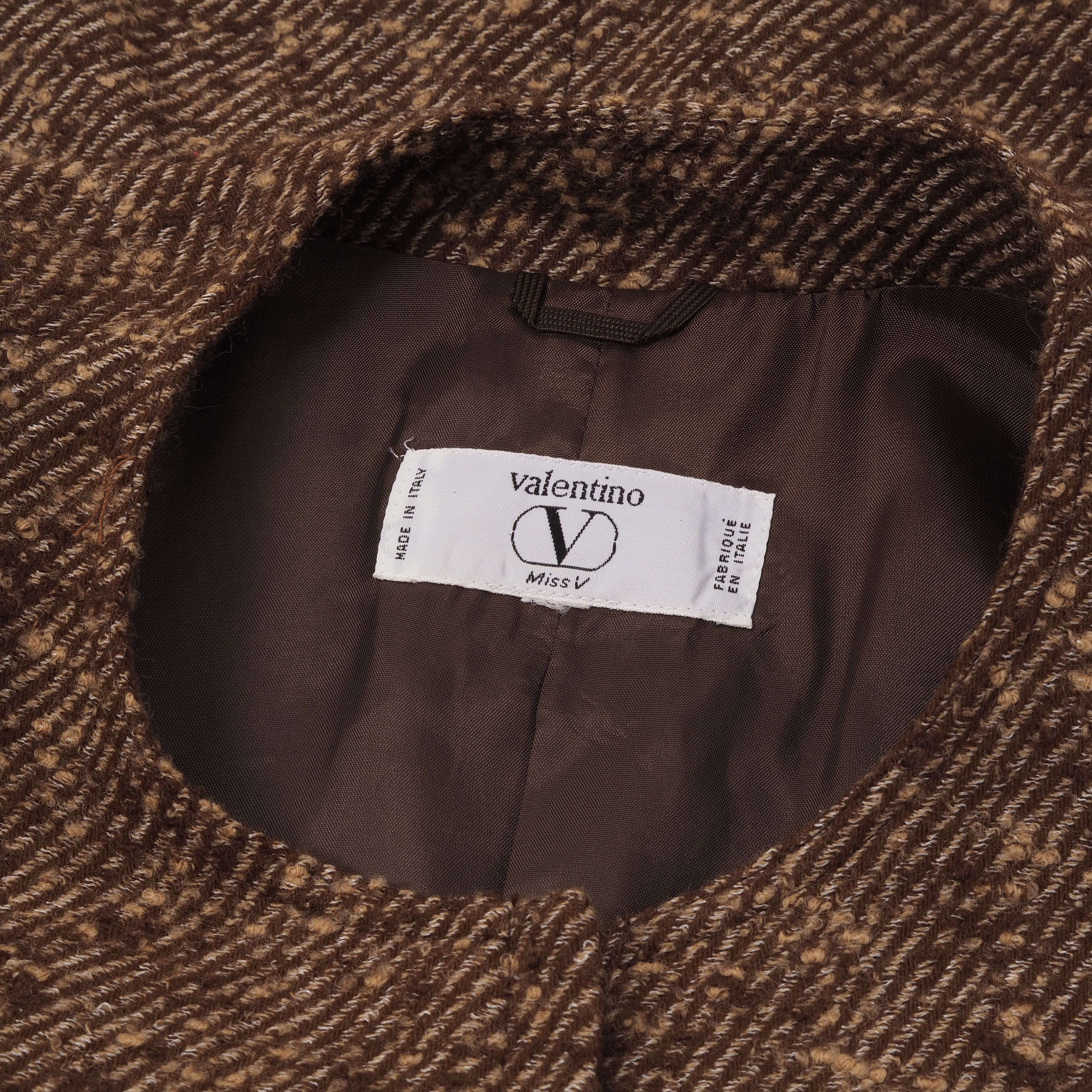 Valentino × Vintage Valentino Miss V Vintage Brown Tweed Designer Blazer Jacket Size L / US 10 / IT 46 - 6 Thumbnail