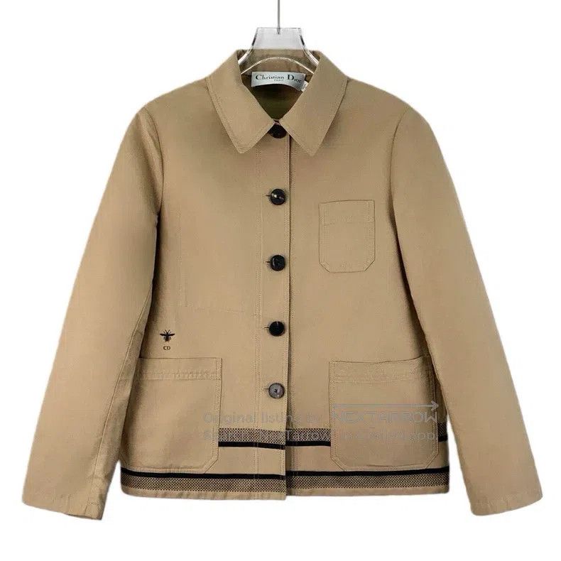 Dior Dior Brown bee embroidery cotton lapel single-breasted lon Size XXS / US 00 / IT 34 - 1 Thumbnail