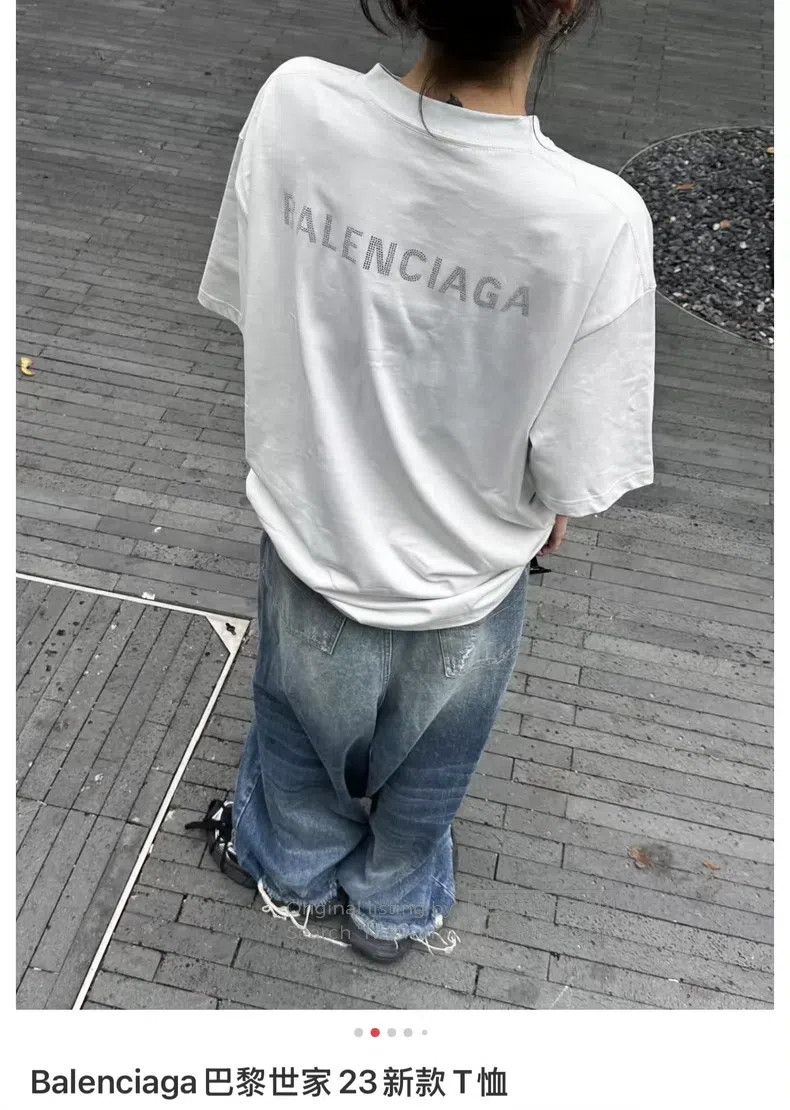 Balenciaga Balenciaga White short-sleeve with crystal logo lettering Size US XS / EU 42 / 0 - 7 Thumbnail