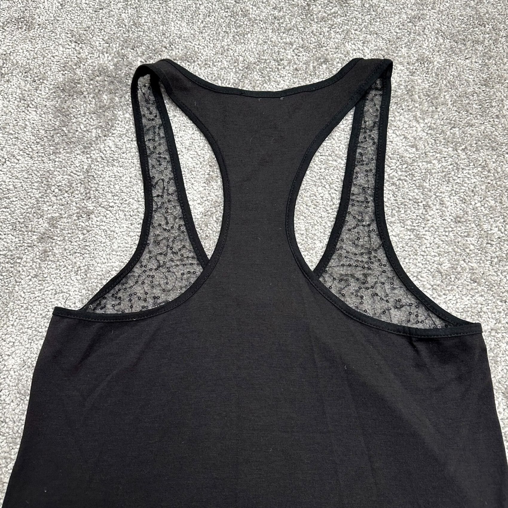 AQUA Aqua Black Sequin Sheer Tank Top Womens Small Racerback Casual Size S / US 4 / IT 40 - 4 Thumbnail