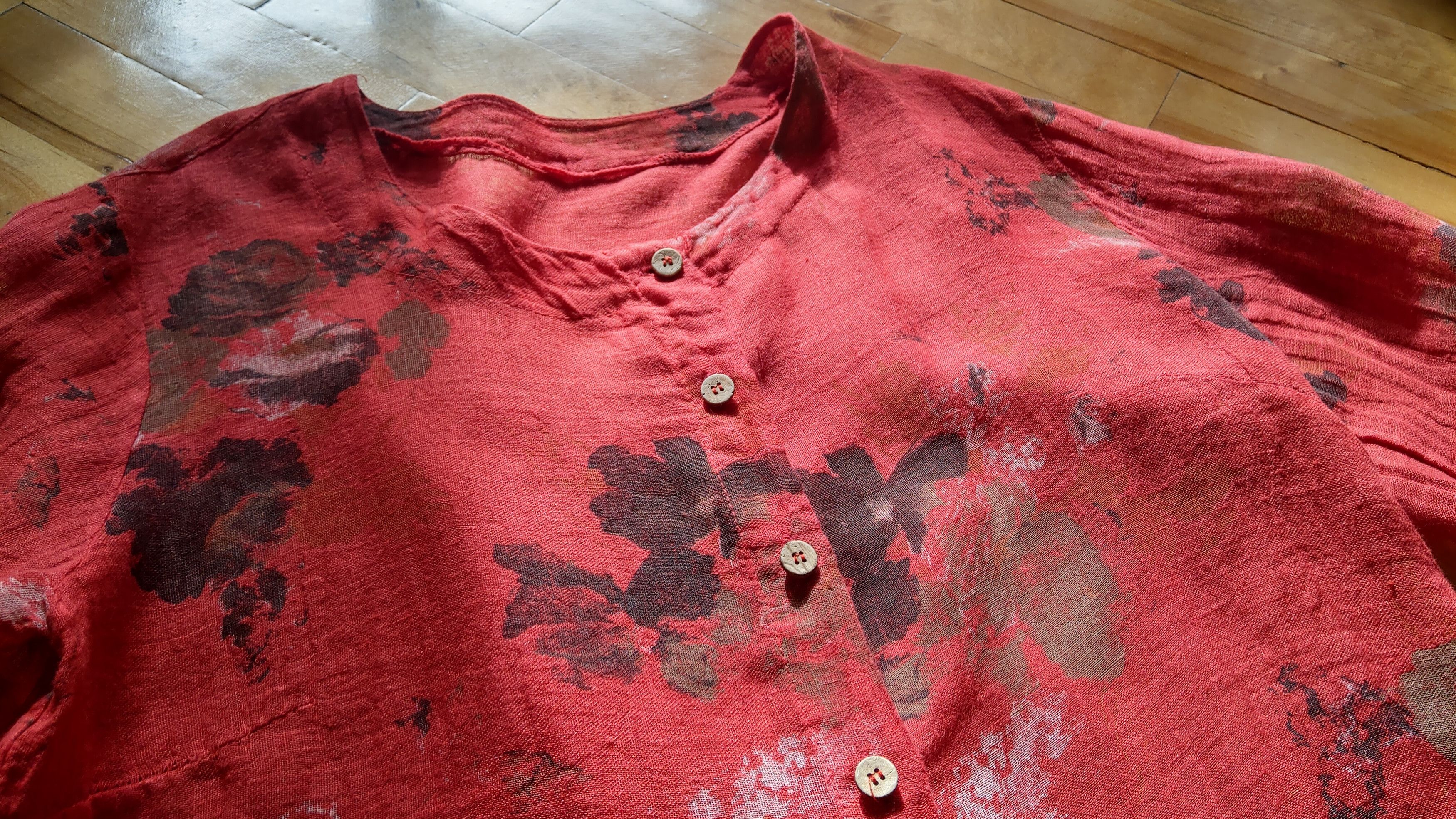 Japanese Brand × Vintage 100% Linen Shirt Rose Print Jacket Alt y2k opium goth Noir Size L / US 10 / IT 46 - 11 Thumbnail