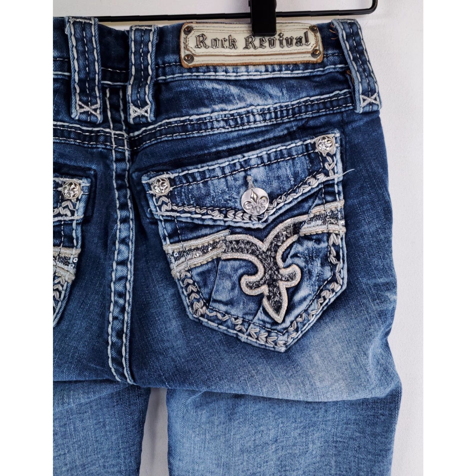 Vintage Rock Revival Jeans Cherilyn Blue Womens 27 Bootcut Midrise 30 Inseam 27 x 30 Actual 24? Size 27" / US 4 / IT 40 - 4 Thumbnail