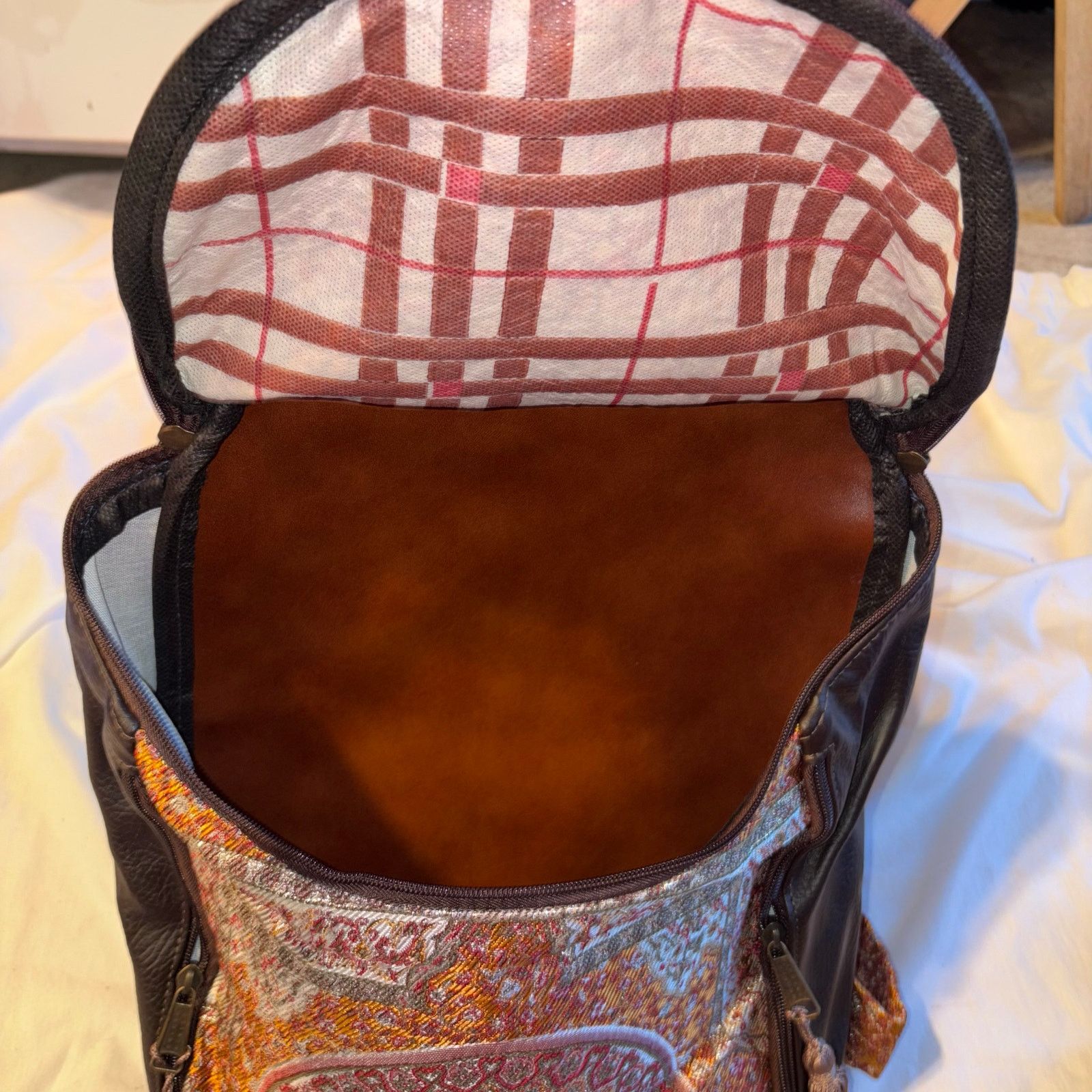 Other Handmade in Pakistan Boho Backpack Tapestry FauxLeather Trim Size ONE SIZE - 4 Thumbnail