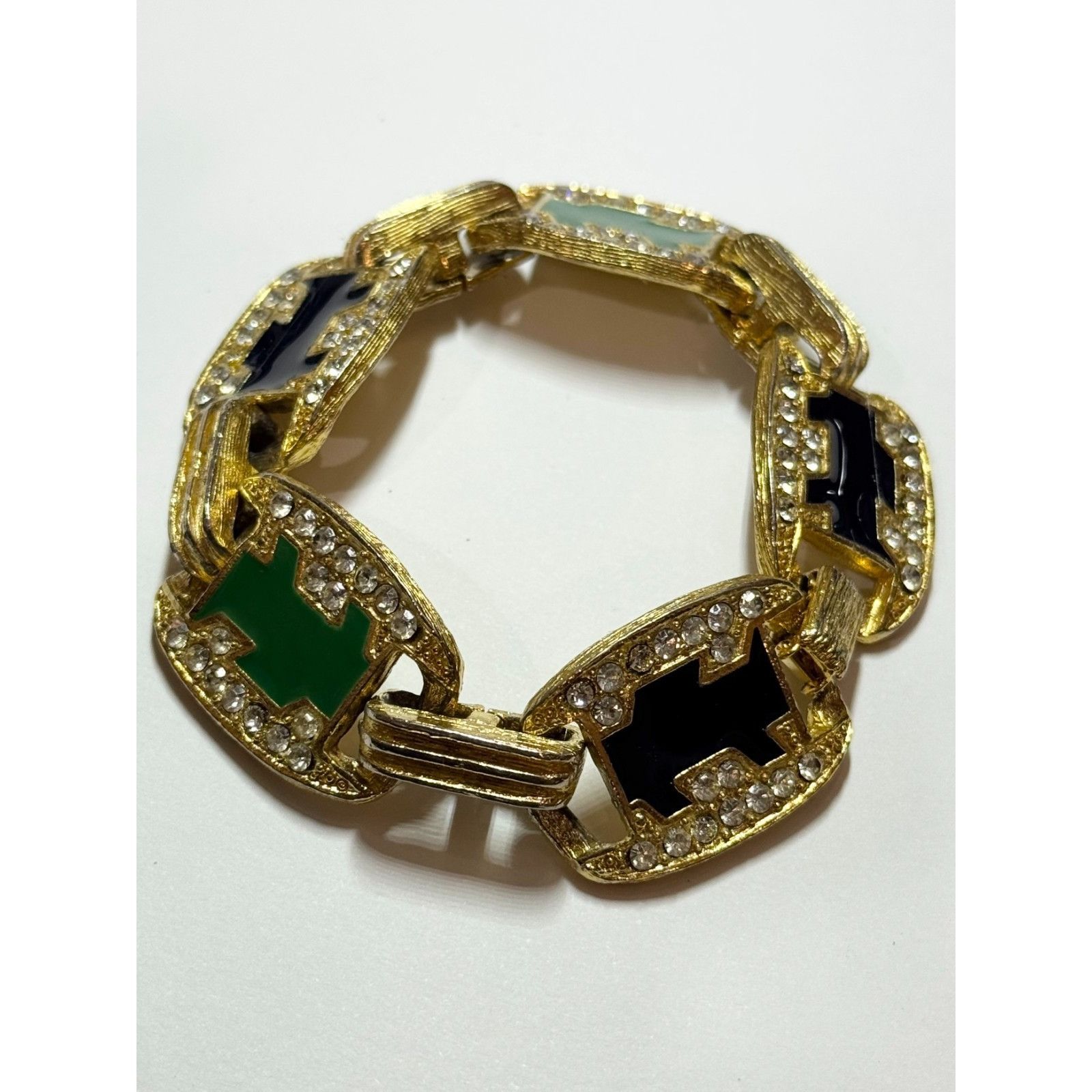 Other Vintage rhinestone enamel brushed gold panel bracelet Size ONE SIZE - 5 Thumbnail