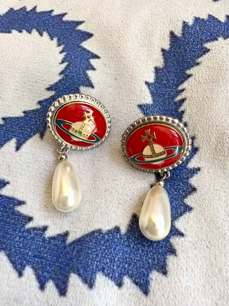 Vivienne Westwood Vivienne Westwood Red pearl enamel stud earrings Size ONE SIZE - 1 Thumbnail