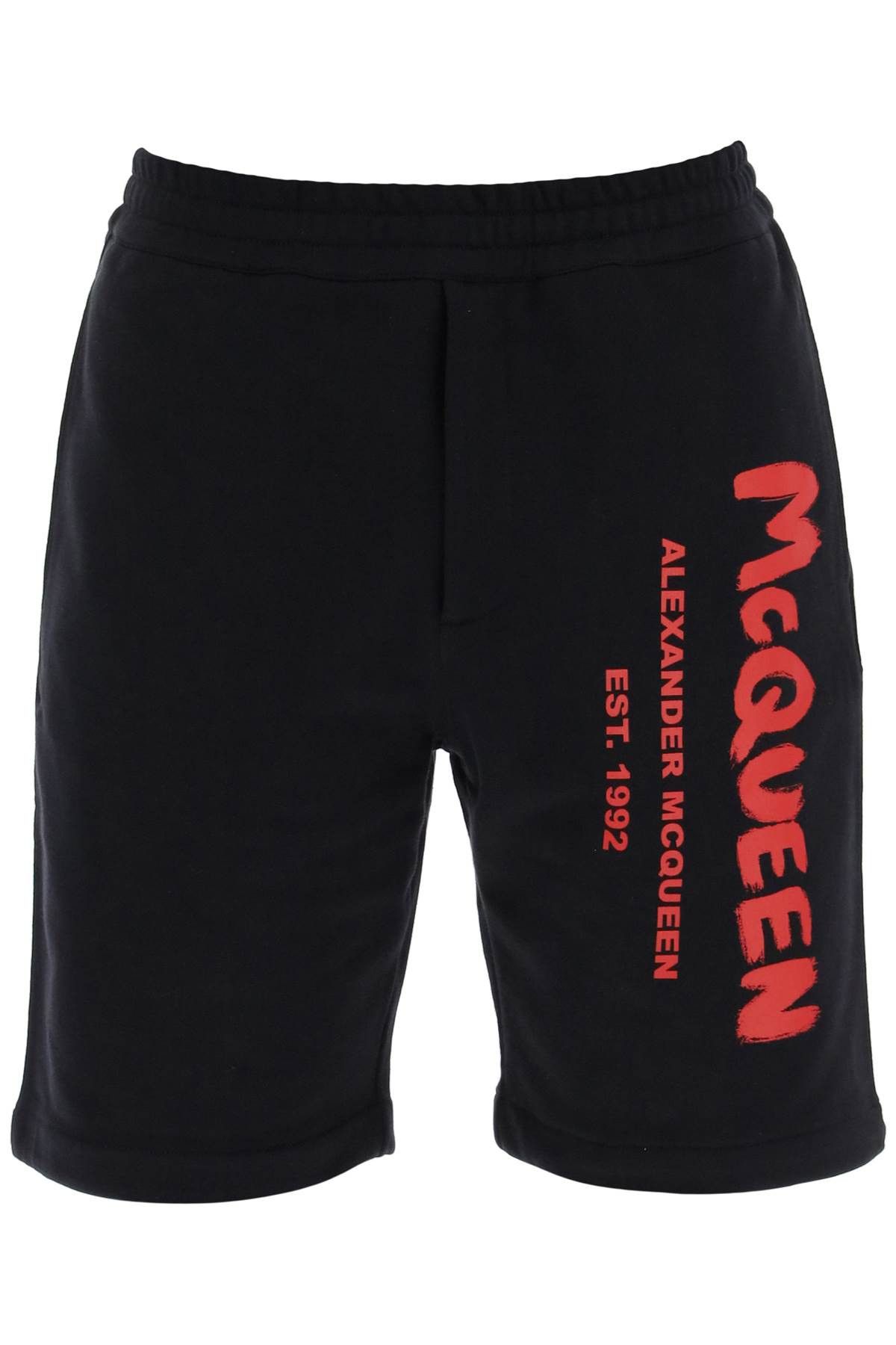 image of Alexander Mcqueen Jersey Graffiti Sweatshorts in Bianco, Men's (Size 30)