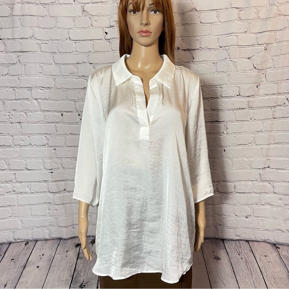 Other Attitudes by Renee Washed Poly Silk Collared Shirt Size 16 Size XXL / US 16-18 / IT 52-54 - 2 Thumbnail