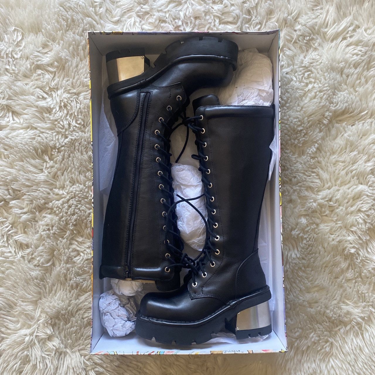Jeffrey Campbell Jeffery Campbell Galactix Platform Black Silver Leather Boot Size US 8 / IT 38 - 2 Thumbnail