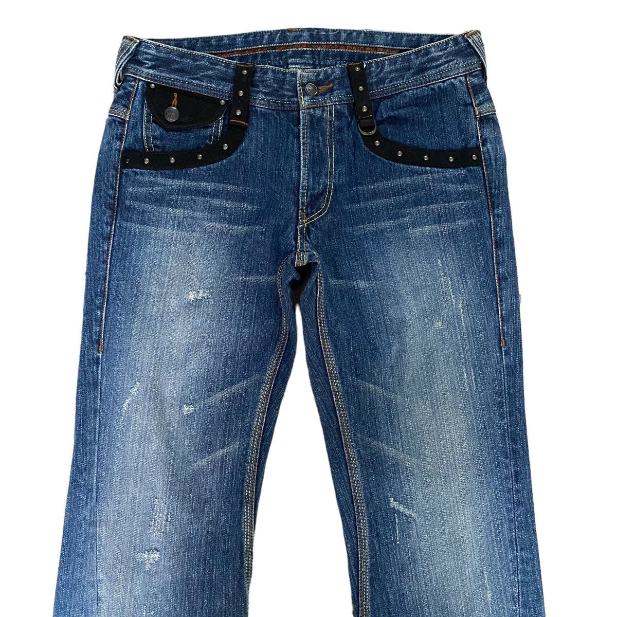 Nicole Club Nicole Club For Men Leather Lace Denim Flare Jeans Size US 31 - 3 Thumbnail