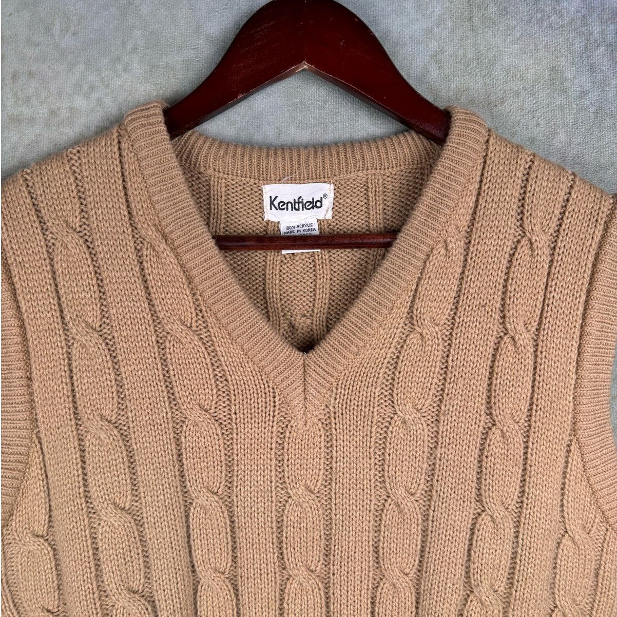 Vintage VTG 90s Cable Knit Sweater Vest Mens Sz M Tan Brown Size US M / EU 48-50 / 2 - 6 Thumbnail