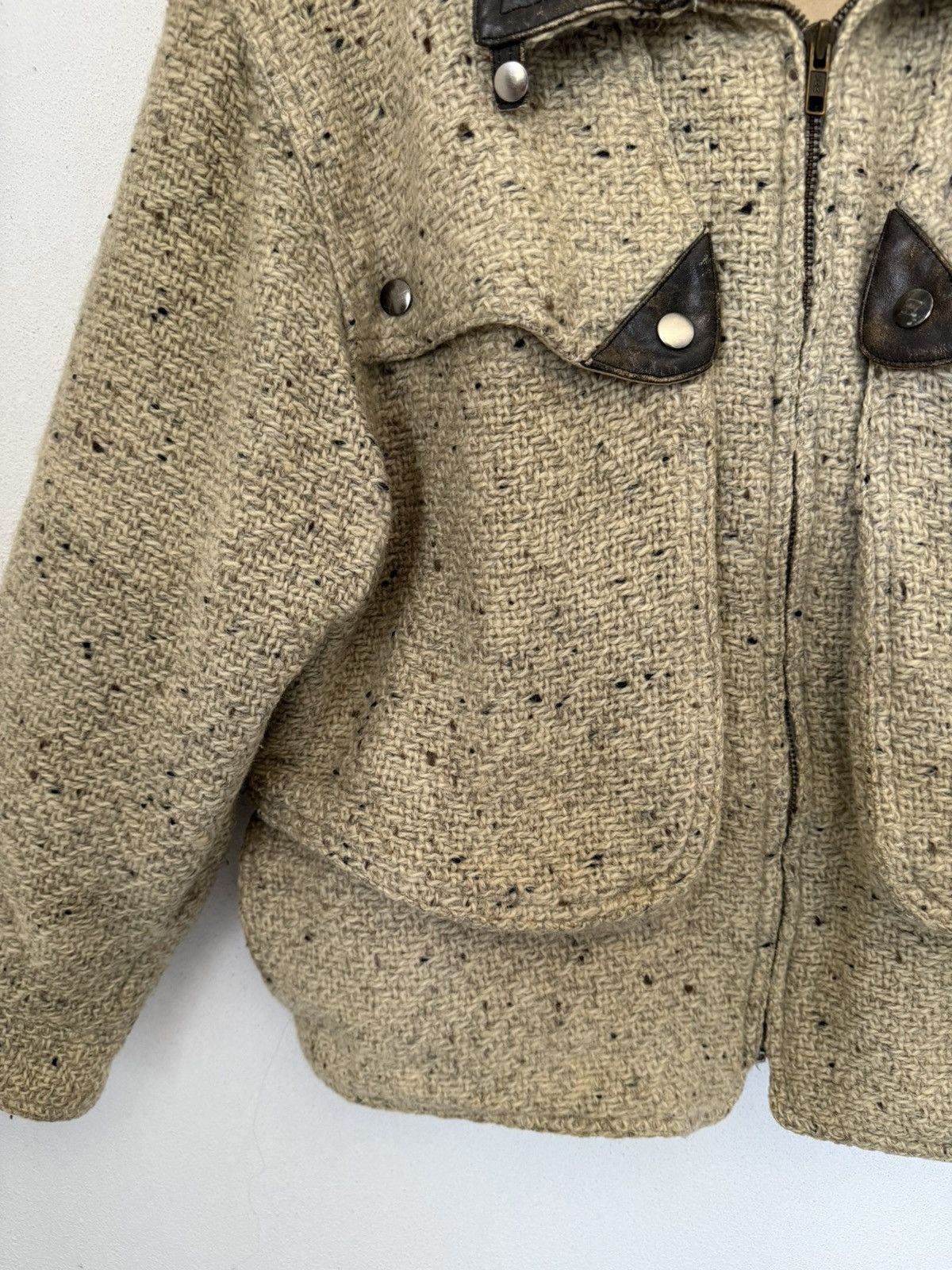 Issey Miyake SUPER RARE VINTAGE ISSEY MIYAKE KNIT JACKET LEATHER COLLAR Size US M / EU 48-50 / 2 - 6 Thumbnail