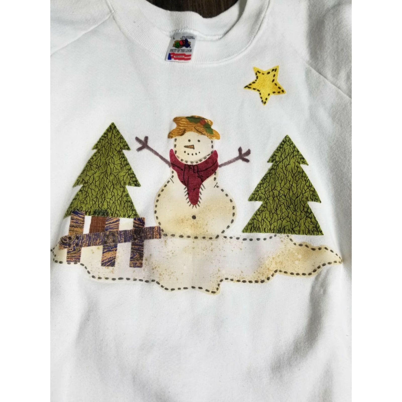 Fruit Of The Loom VINTAGE Fruit of the Loom Christmas Tree Sweatshirt Mens L White Cotton Blend Crew Neck Pullover Size US L / EU 52-54 / 3 - 4 Thumbnail