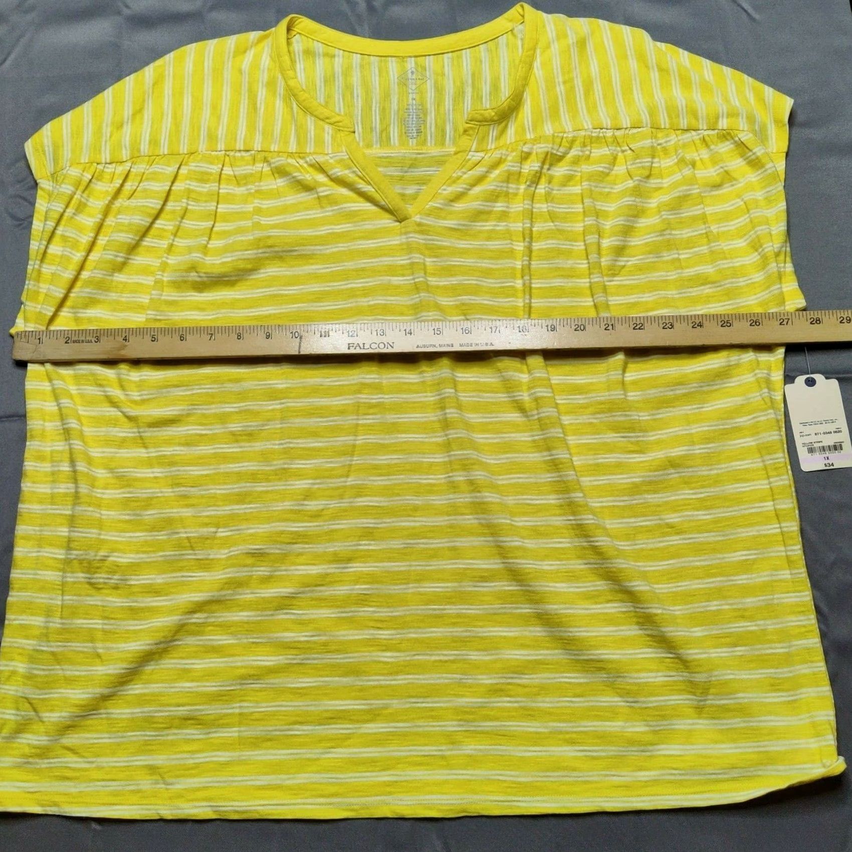 Vintage St. John's Bay Women Plus 1X Yellow Stripe Cap Sleeve V-Neck Pullover Shirt NEW Size XL / US 12-14 / IT 48-50 - 6 Thumbnail