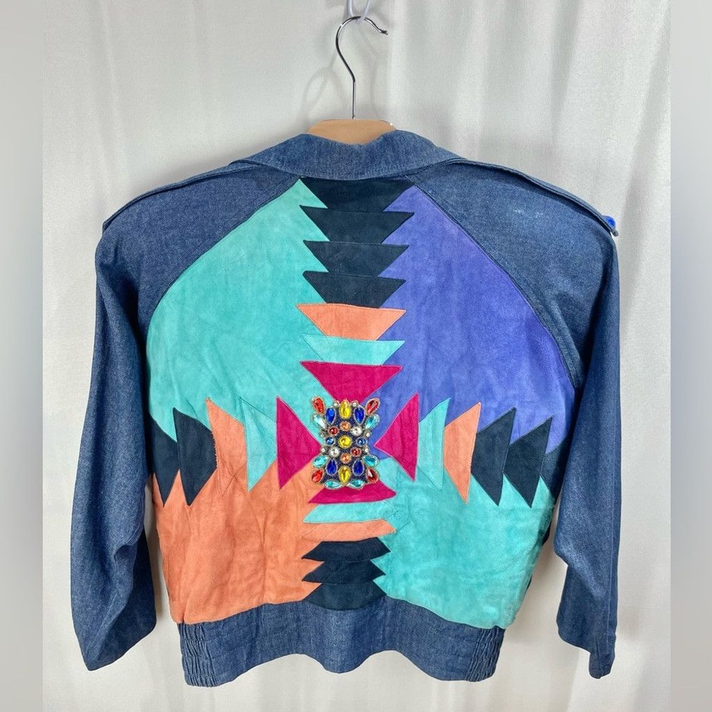 Vintage Vintage Embellished Denim & Suede Patchwork Moto Bomber L Size L / US 10 / IT 46 - 4 Thumbnail