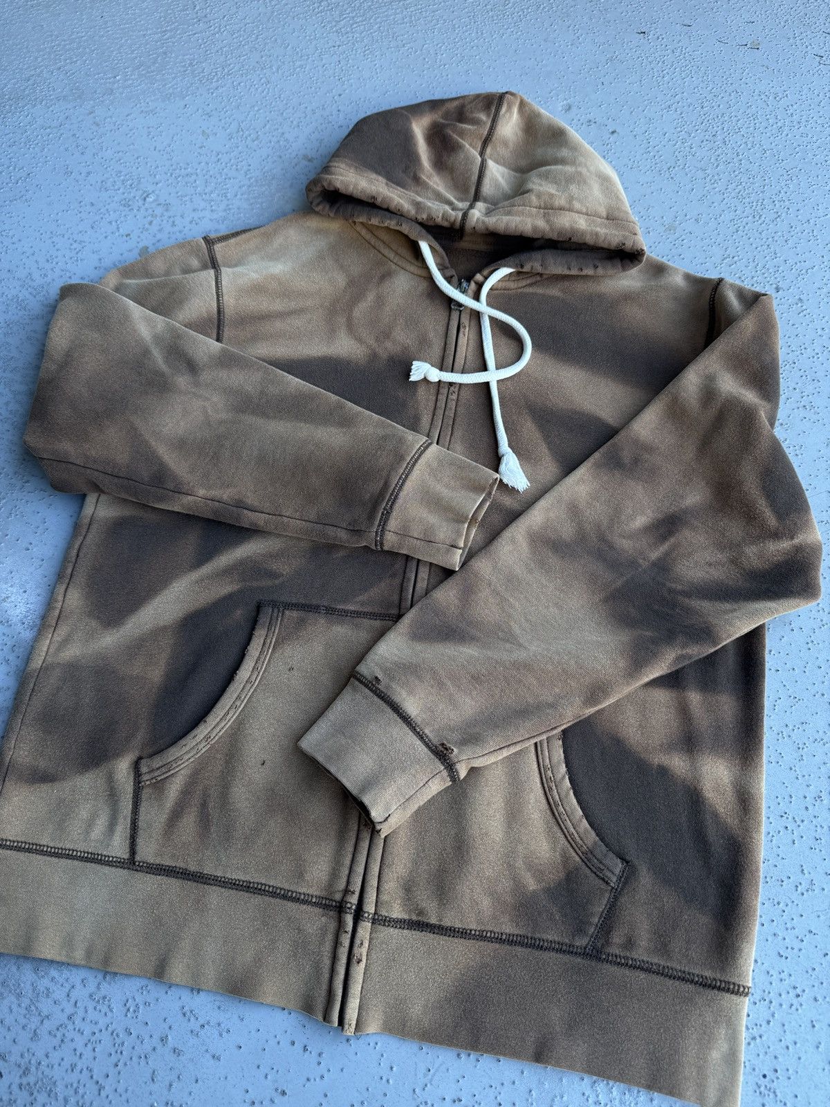 Vintage Faded distressed hoodie brown full zip vintage M-L Size US M / EU 48-50 / 2 - 3 Thumbnail