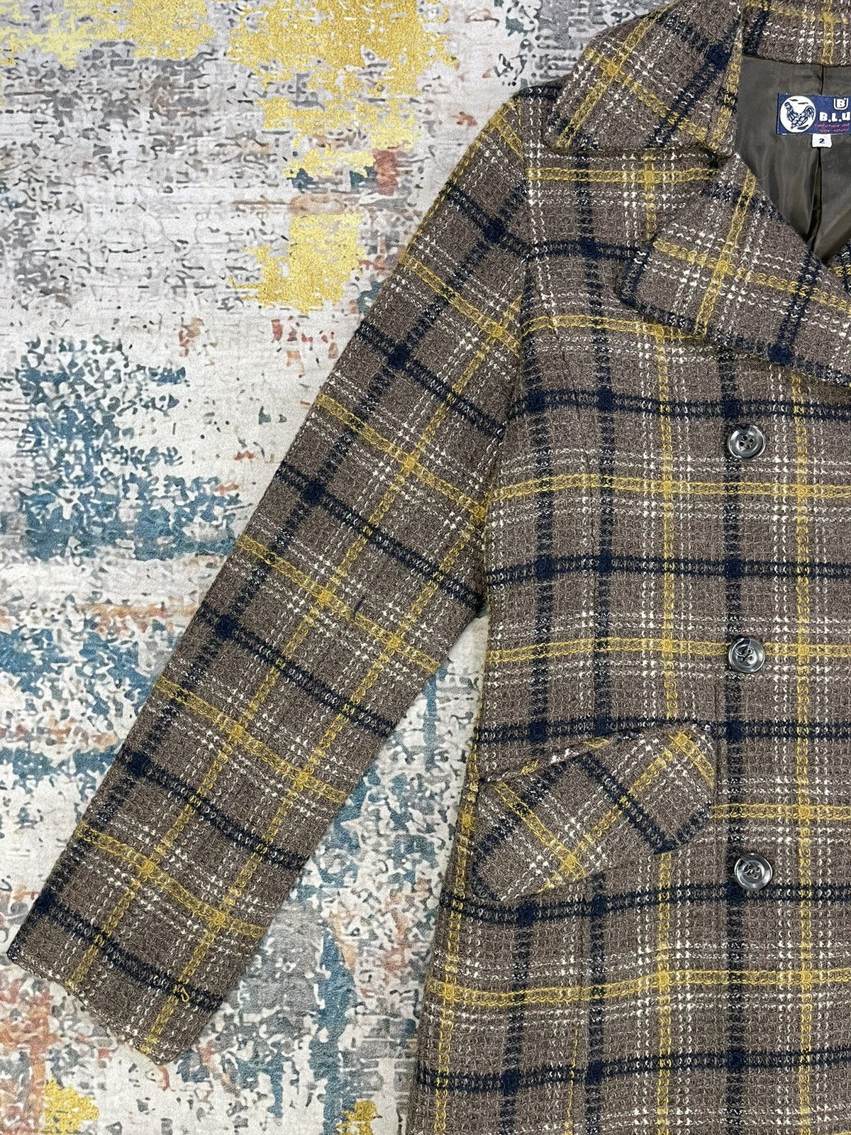 Blue Blue Japan B.L.U.E Checkered Plaid Double Breasted Coat Size XS / US 0-2 / IT 36-38 - 3 Thumbnail