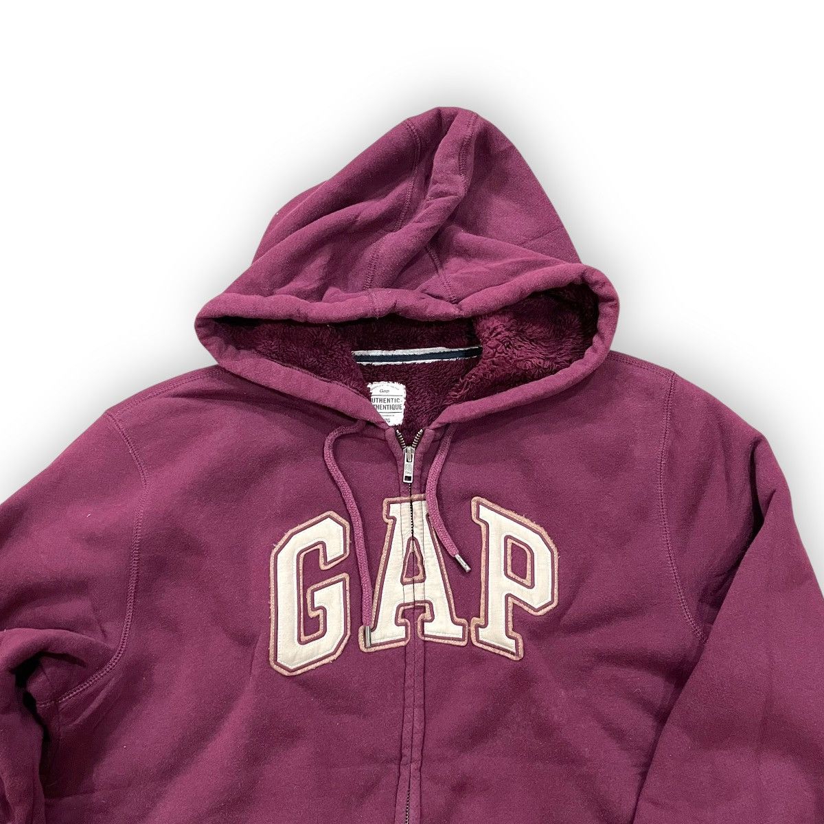 Gap × Vintage Vintage Gap Sherpa Fleece Jacket Full Zip Big Logo Hoodie Size US XL / EU 56 / 4 - 1 Thumbnail