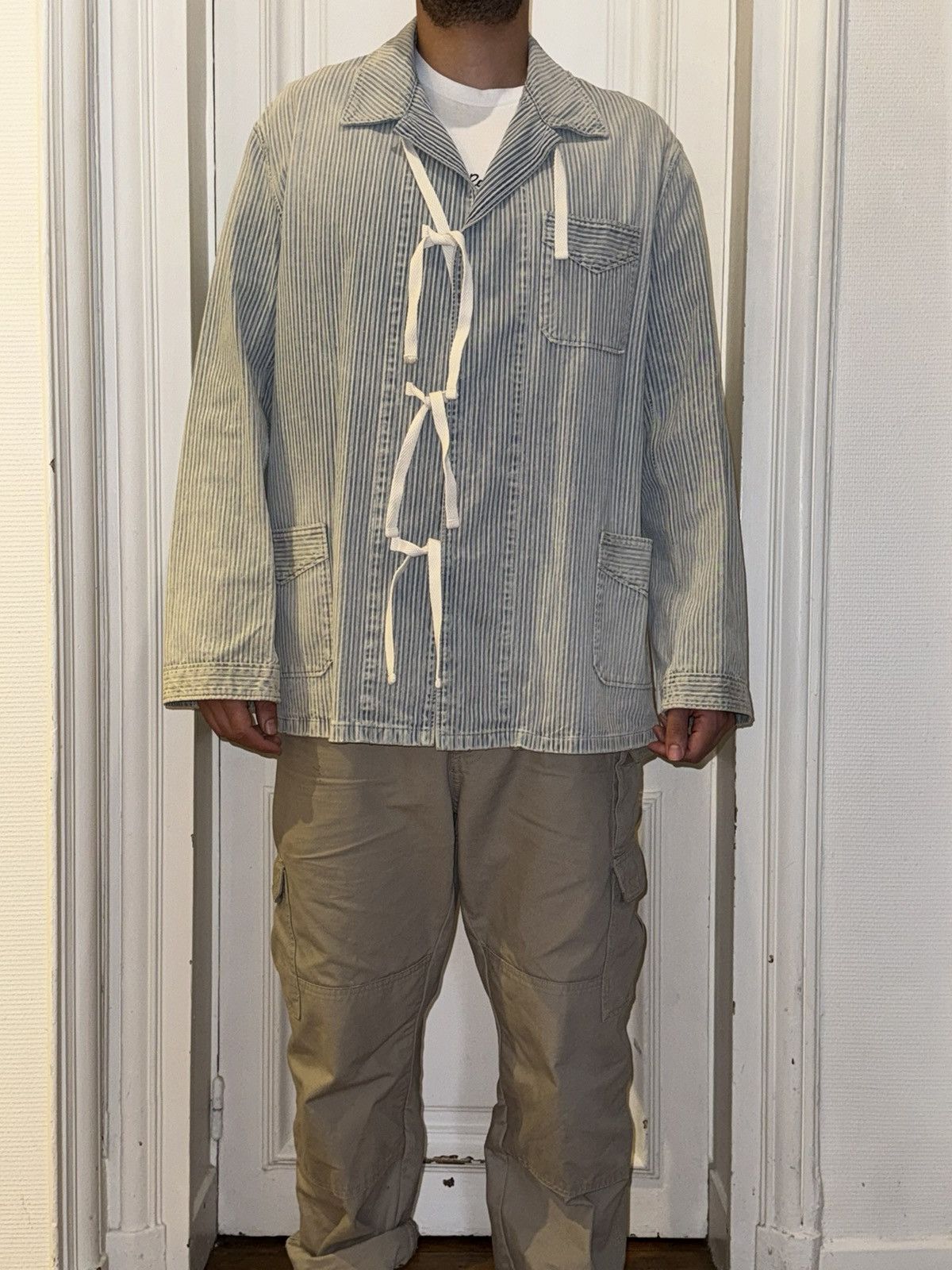 Maison Margiela Maison Margiela - Distressed Striped Gabardine Jacket Size US L / EU 52-54 / 3 - 4 Thumbnail