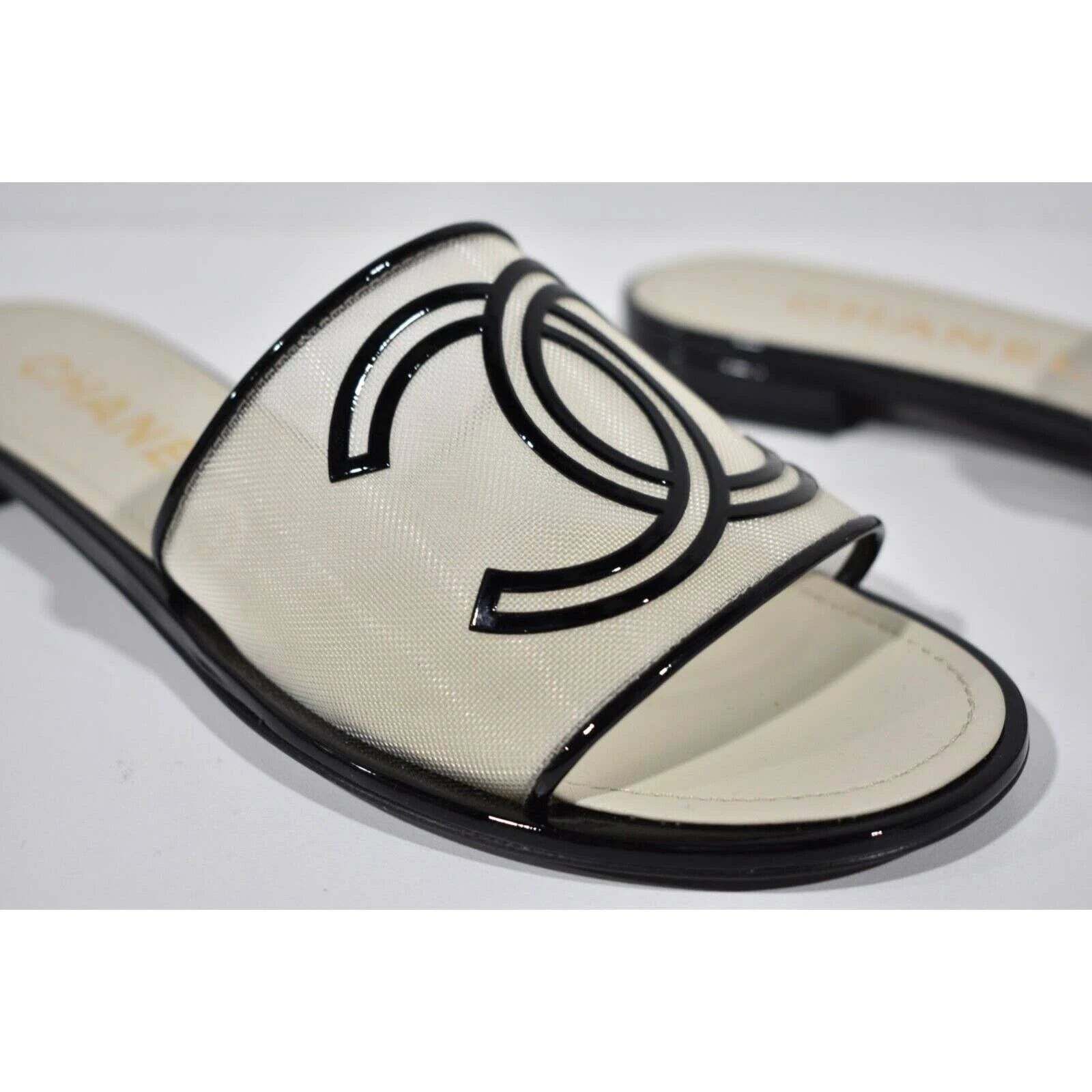Chanel Chanel 21S Black Beige Mesh Patent CC Logo Slide Sandal Size US 7.5 / IT 37.5 - 10 Thumbnail