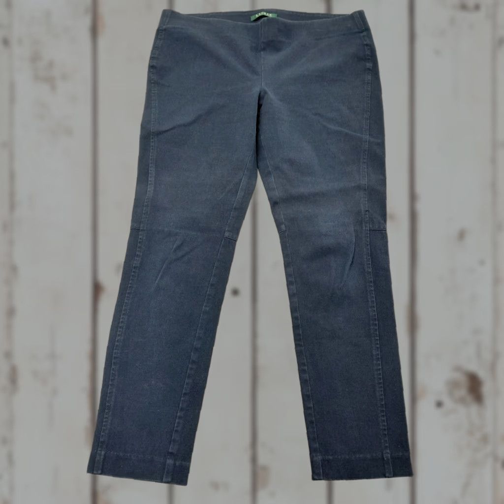 Ralph Lauren Lauren Ralph Lauren Pants Womens 12 Blue Slim Fit Pull On Stretch Leggings Tapered Leg City Preppy Casual Dressy Knit Cotton Elastane Viscose Size 34" / US 12 / IT 48 - 1 Thumbnail