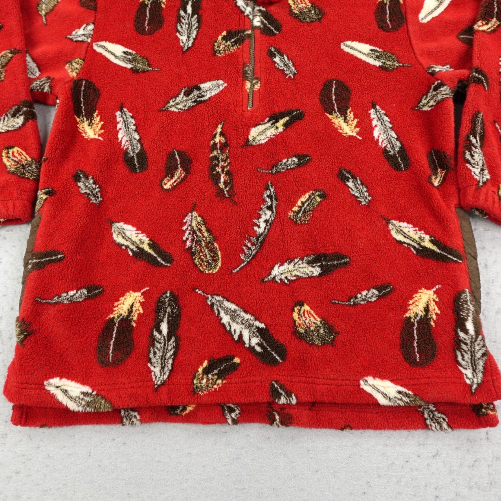 Vintage VINTAGE Tsunami Sweater Womens Medium Red Fleece Feather Print 1/4 Zip Pullover Canada Size M / US 6-8 / IT 42-44 - 3 Thumbnail