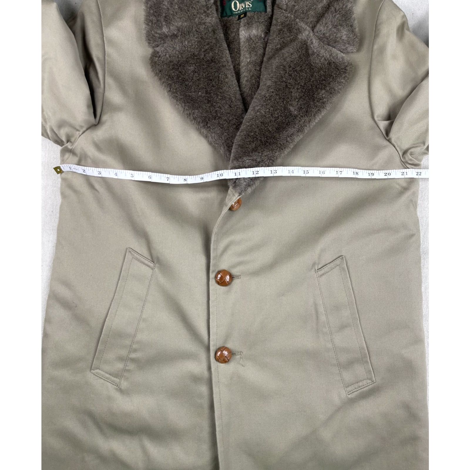 Orvis VINTAGE Orvis Jacket Overcoat Mens Fur Lined Canvas Cotton Beige Khaki 38 Button Casual 80s 90s USA Size US XXS / EU 40 - 5 Thumbnail