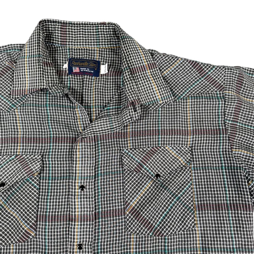 Vintage VINTAGE Panhandle Slim Western Shirt Adult EXTRA LARGE Brown 80s Pearl Snap Plaid, Pocket, Long Sleeve, USA, Mens Size US XL / EU 56 / 4 - 2 Thumbnail