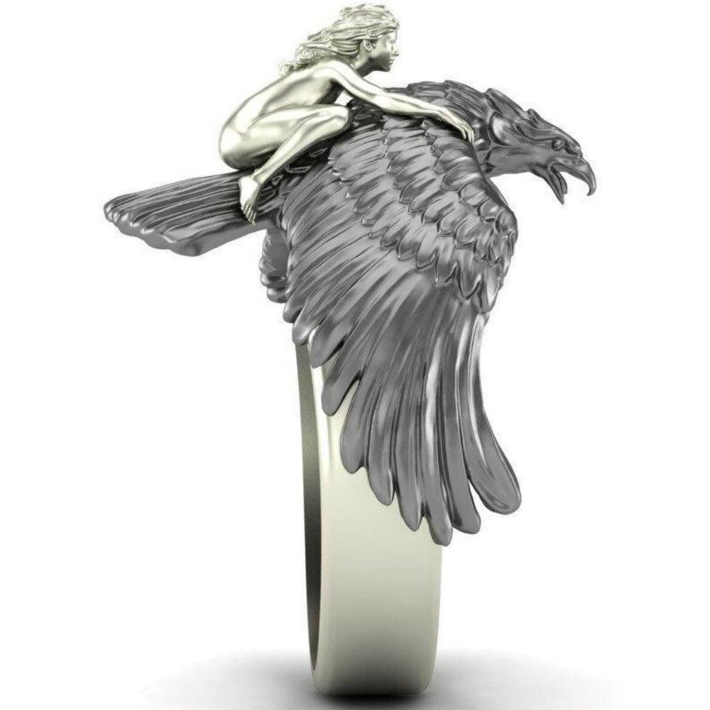 Designer Girl Flying on The Eagle Two Tone Punk Rock Ring - Size 9 Size ONE SIZE - 5 Thumbnail