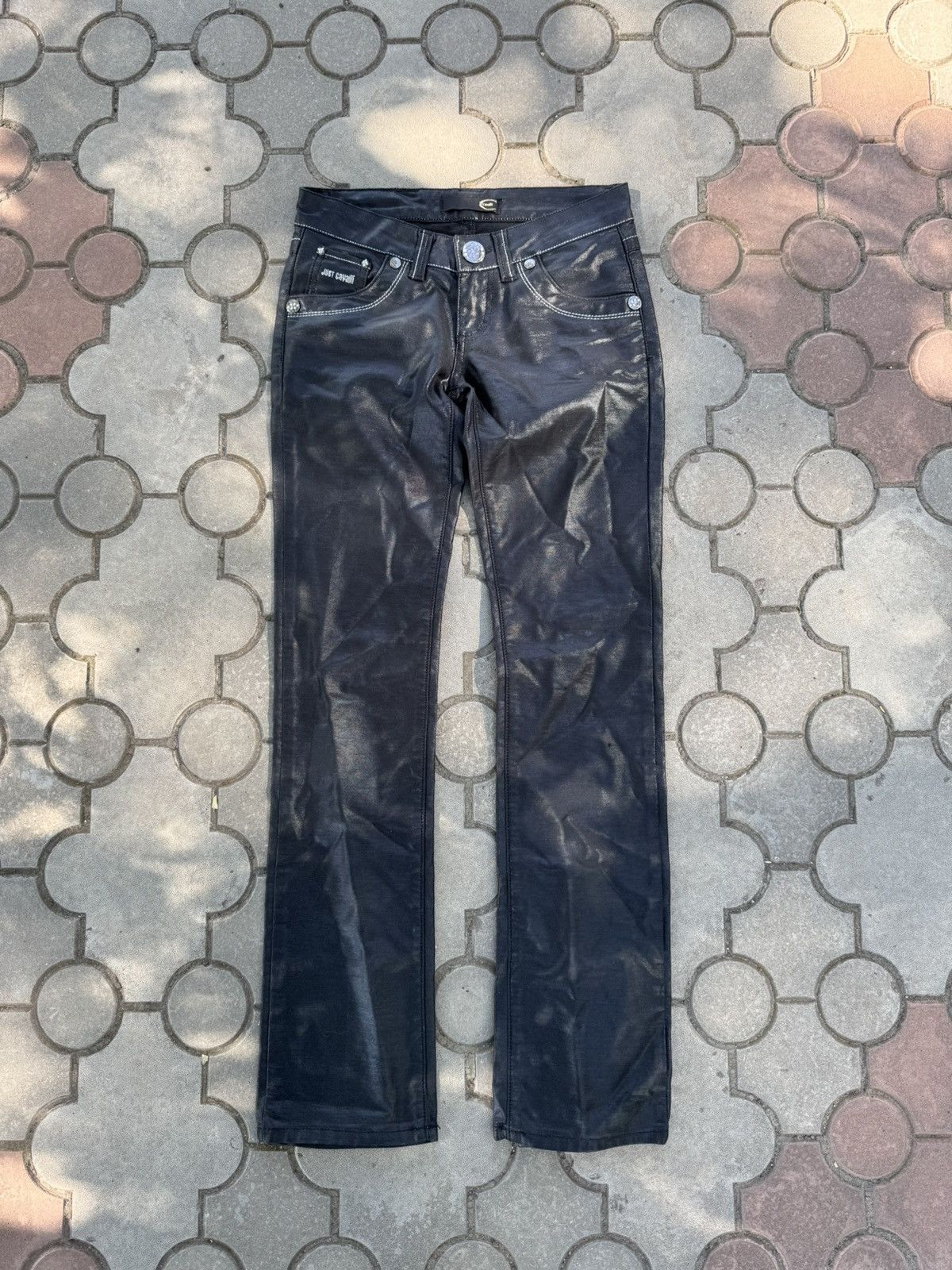 Just Cavalli Archive Just Cavalli Black Waxed Jeans Y2K Size 26" / US 2 / IT 38 - 2 Thumbnail