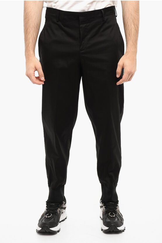 image of Neil Barrett Slim Fit Pants With Ribbed Cuff in Black, Men's (Size 31)