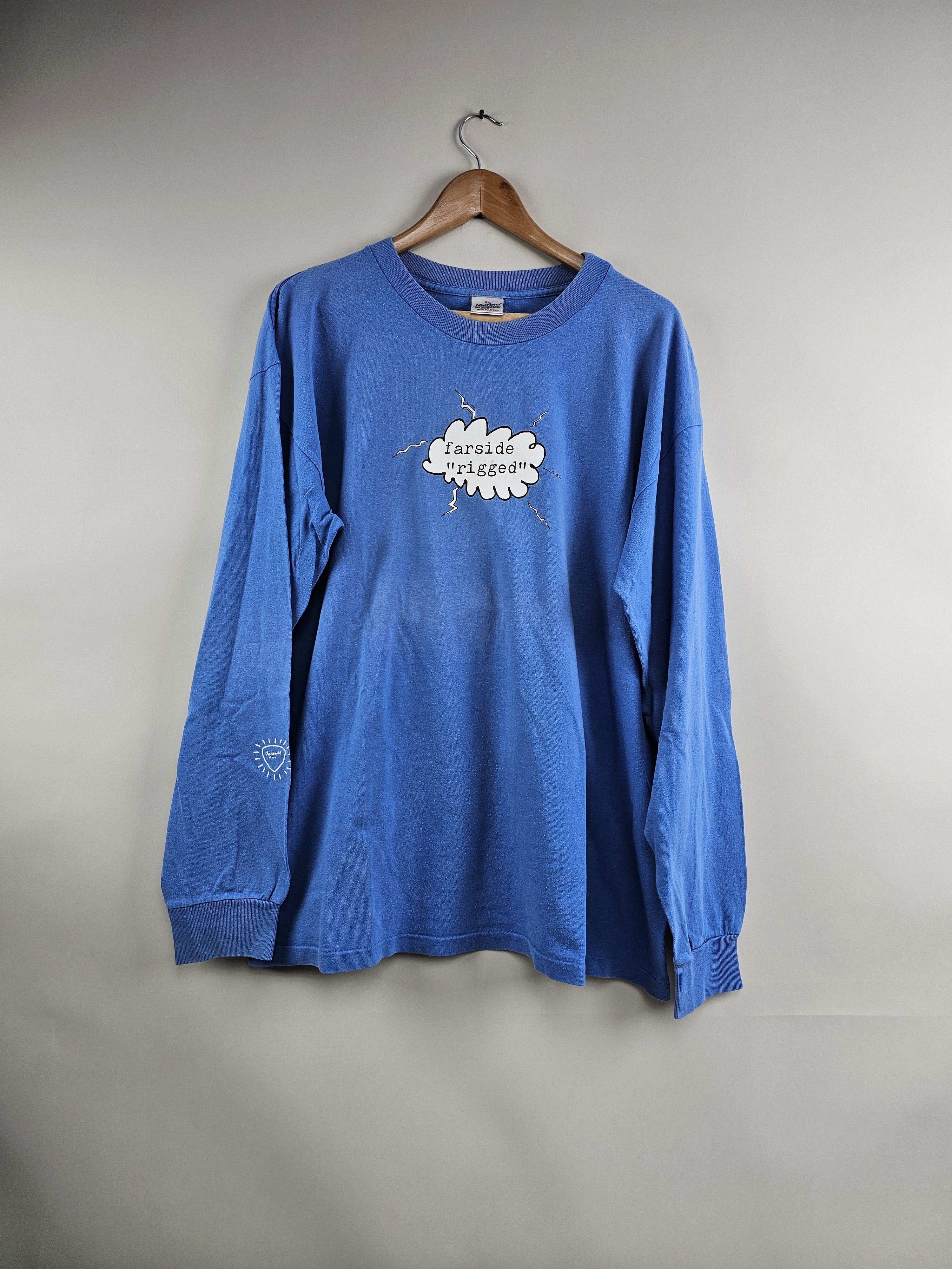 image of Band Tees x Rock Tees 1994 Farside Rigged Hardcore Punk Long Sleeve XL 23" 29.5" in Blue, Men's