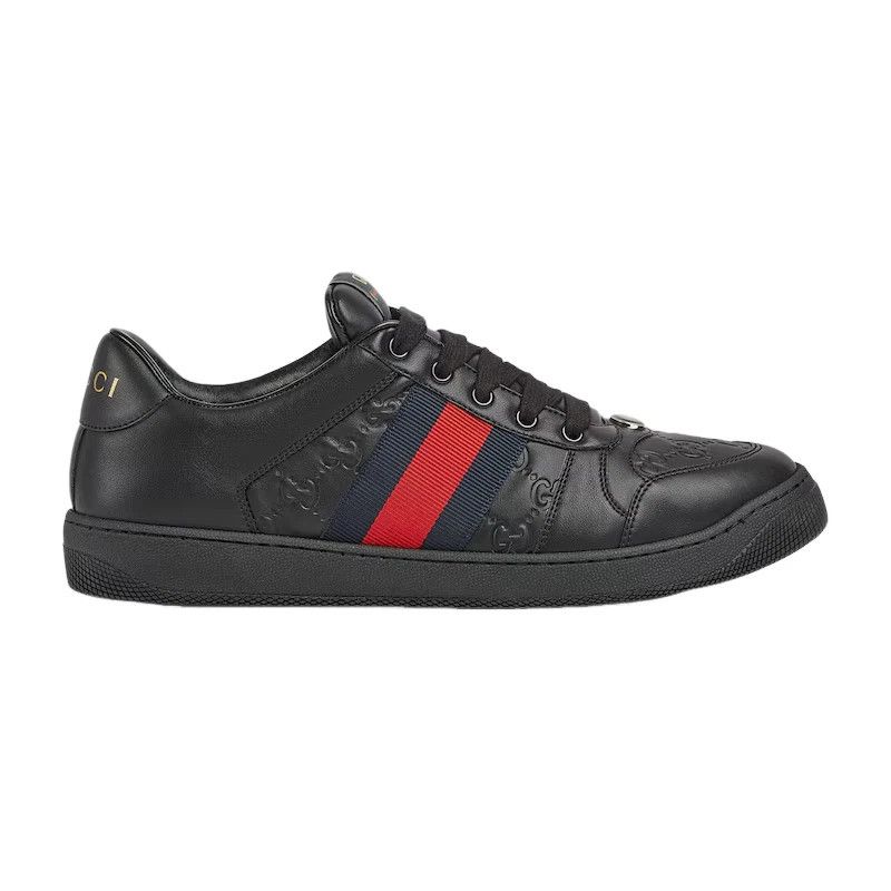 GUCCI Screener Men's Black GG Leather Sneakers New Auth