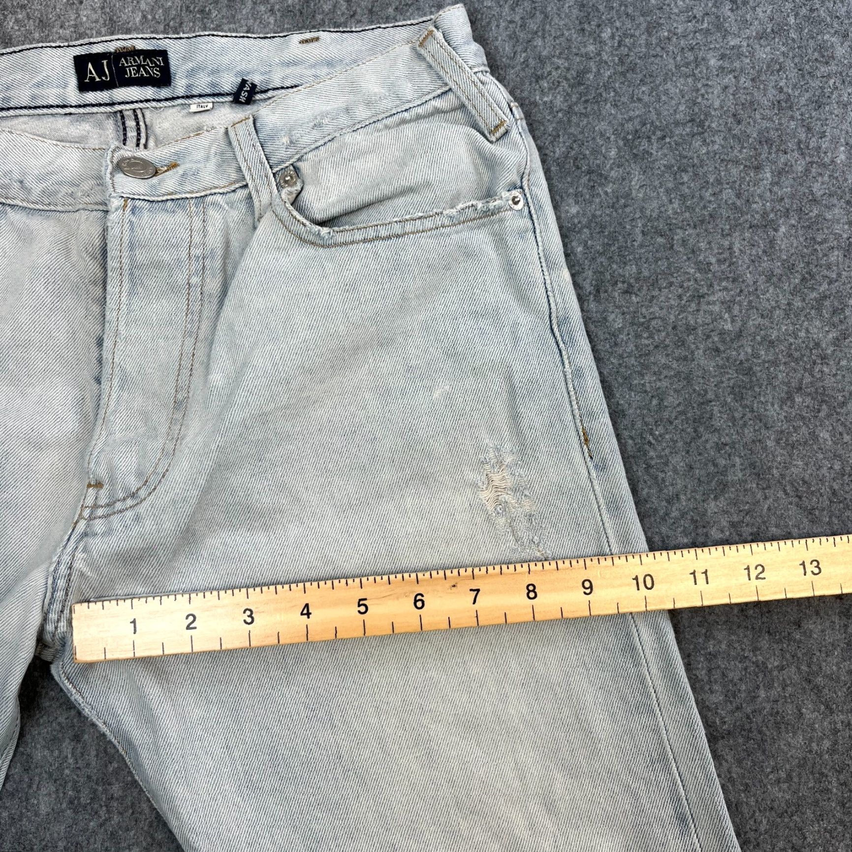 Vintage Armani Jeans Jeans Straight 28 32 Light Blue Distressed Button Fly Denim Cotton Regular Mens Jeans Size US 28 / EU 44 - 5 Thumbnail