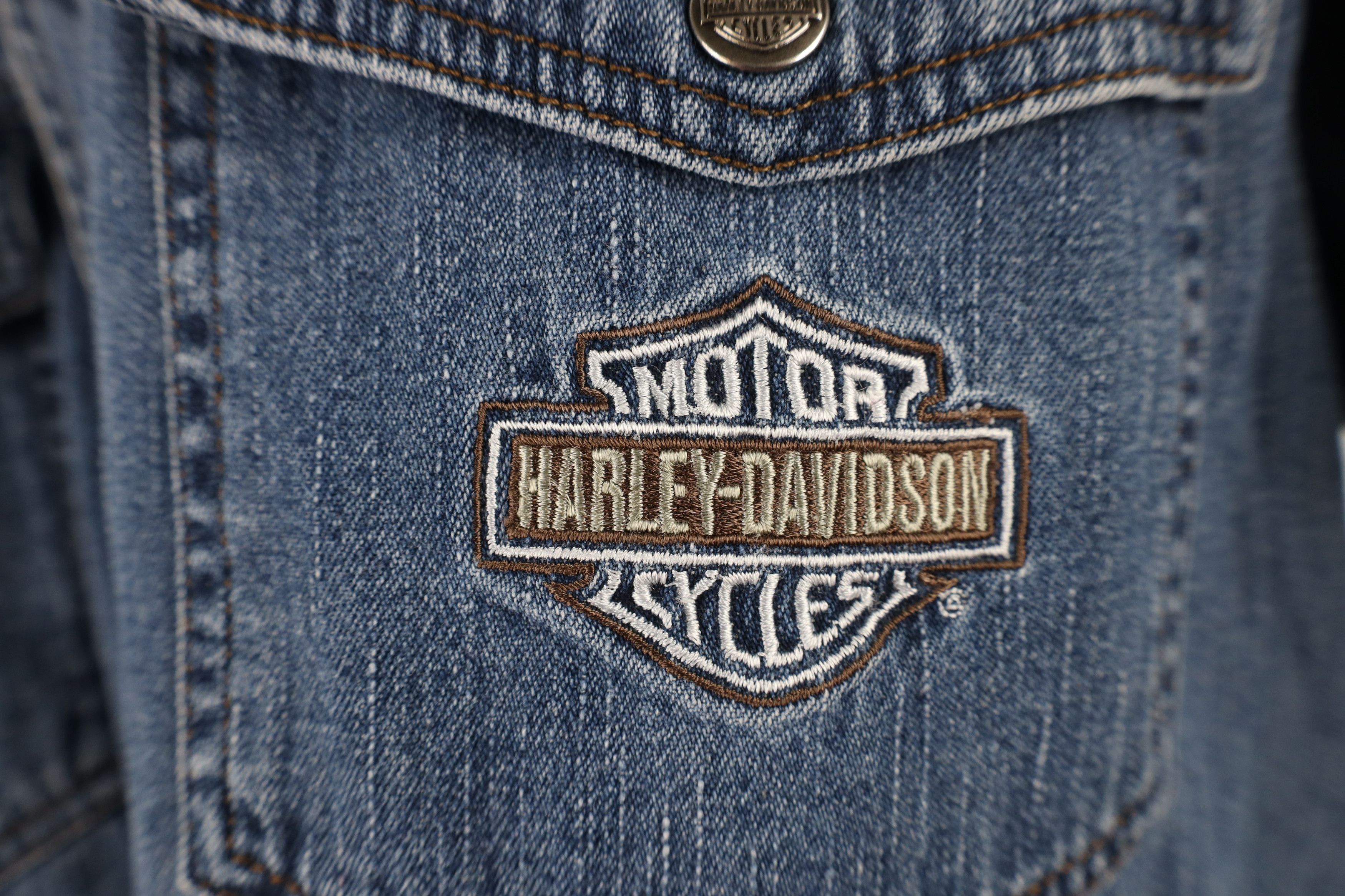 Harley Davidson × Vintage Vintage 90s Harley Davidson Denim Jean Button Shirt Cotton Size US XL / EU 56 / 4 - 4 Thumbnail